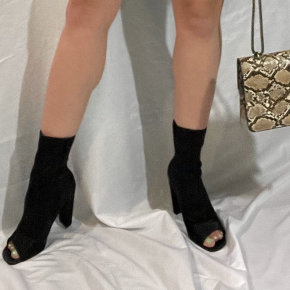 Black Satin Open Toed Heels - Picture 8 of 9